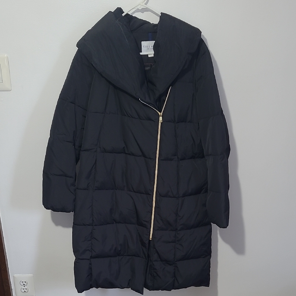 Cole Haan Women's Black Puffer Jacket with Gold Zipper